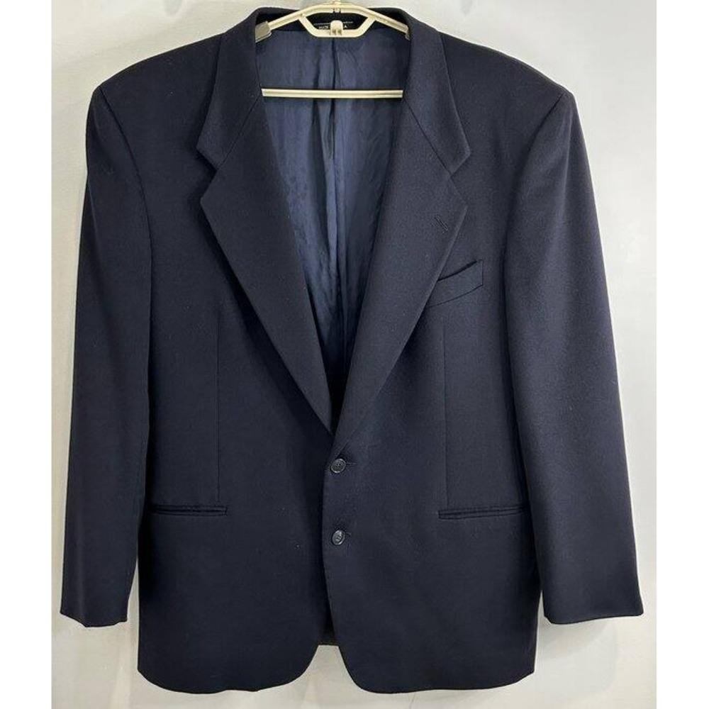 Ungaro Uomo Paris 100% Cashmere Navy Blue Blazer Suit Jacket Made USA 44L